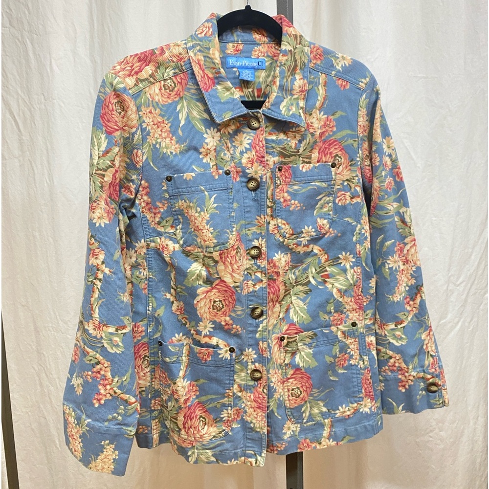 Vintage Evan Picone Floral Corduroy Button Down Blazer